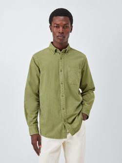 John Lewis Regular Fit Button Down Collar Corduroy Shirt, Olive Drab