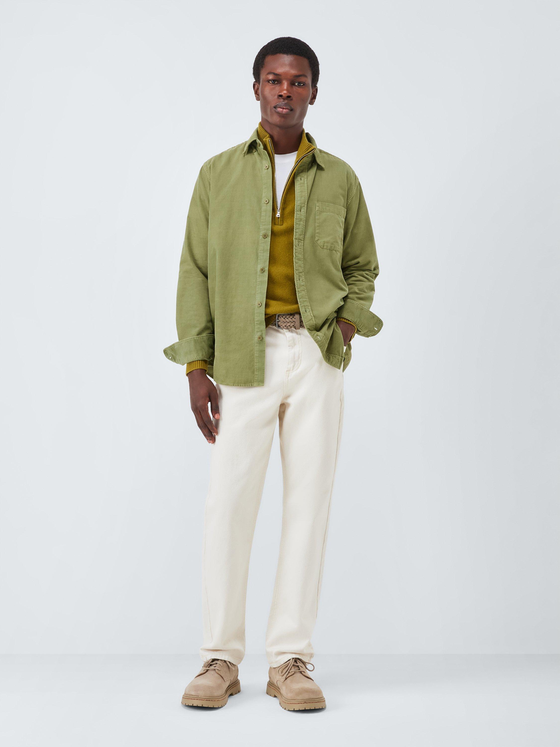 Product image 3 of 6, which shows John Lewis Regular Fit Button Down Collar Fine Corduroy Shirt, Olive Drab, XL