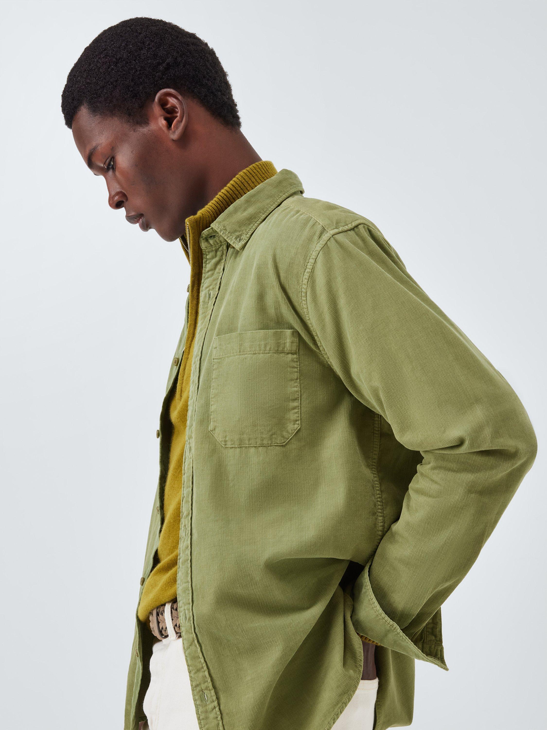 Product image 5 of 6, which shows John Lewis Regular Fit Button Down Collar Fine Corduroy Shirt, Olive Drab, XL