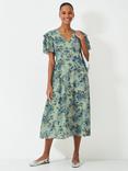 Crew Clothing Henley Flutter Sleeve Floral Dress, Mid Green