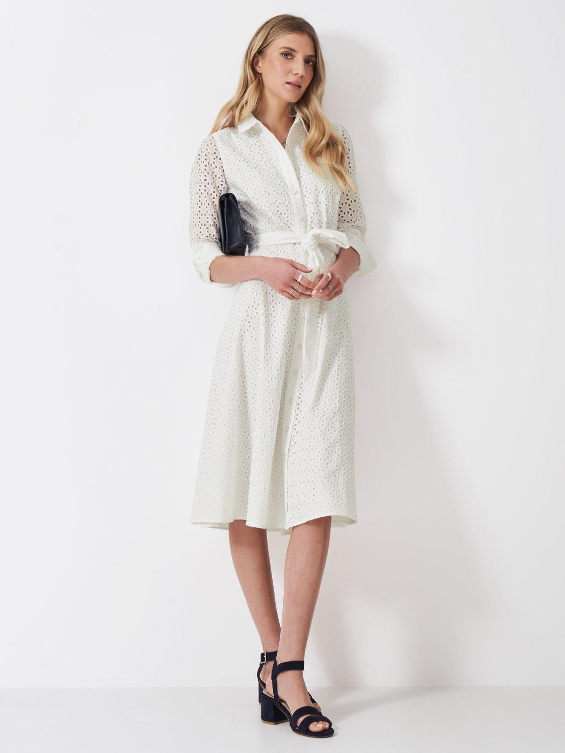 Product image 2 of 5, which shows Crew Clothing Broderie Shirt Dress, White, 6