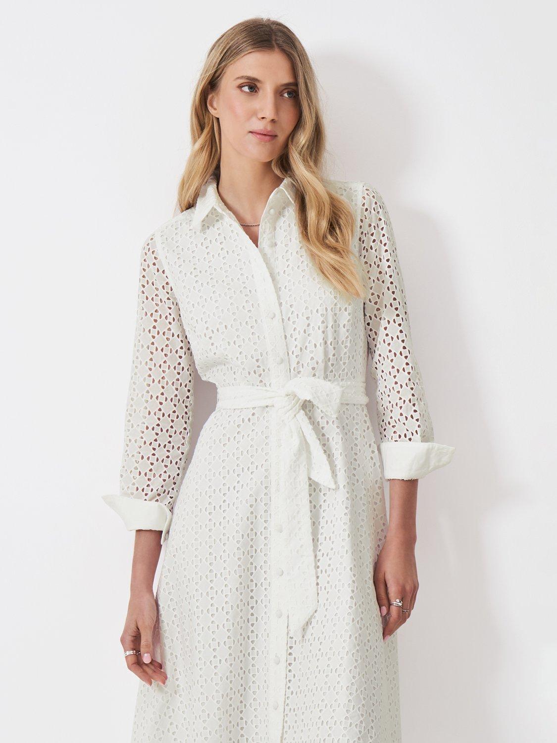 Product image 3 of 5, which shows Crew Clothing Broderie Shirt Dress, White, 6