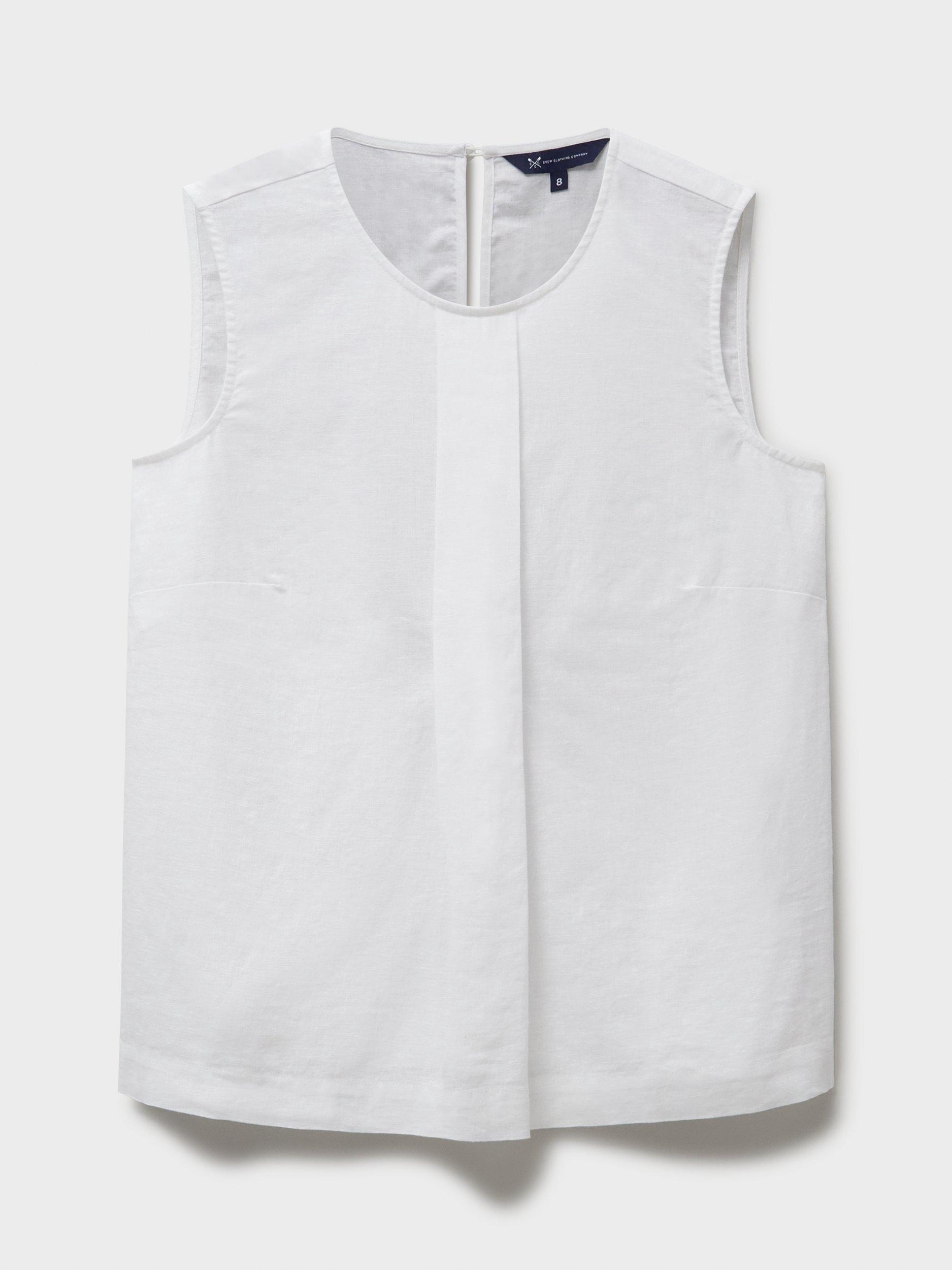 Product image 5 of 5, which shows Crew Clothing Estelle Linen Rich Sleeveless Top, White, 6
