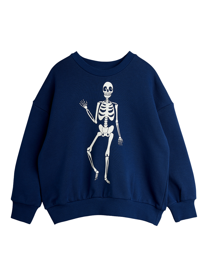 Product image 1 of 4, which shows Mini Rodini Kids' Skeleton Sweatshirt, Blue, 9-18 months