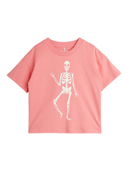 Mini Rodini Kids' Skeleton Short Sleeve T-Shirt, Pink, Pink