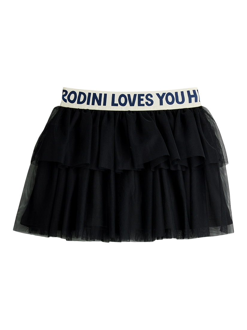 Product image 2 of 3, which shows Mini Rodini Kids' Tulle Skirt, Black, 9-18 months
