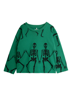 Mini Rodini Kids' Skeleton Long Sleeve T-Shirt, Green, Green