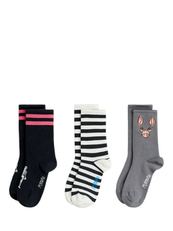 Mini Rodini Kids' Cotton Blend Bat Socks, Pack of 3, Multi, Multi