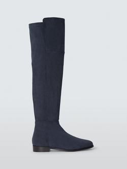 John Lewis Thornton Microfibre Stretch Over The Knee Flat Riding Boots, Navy
