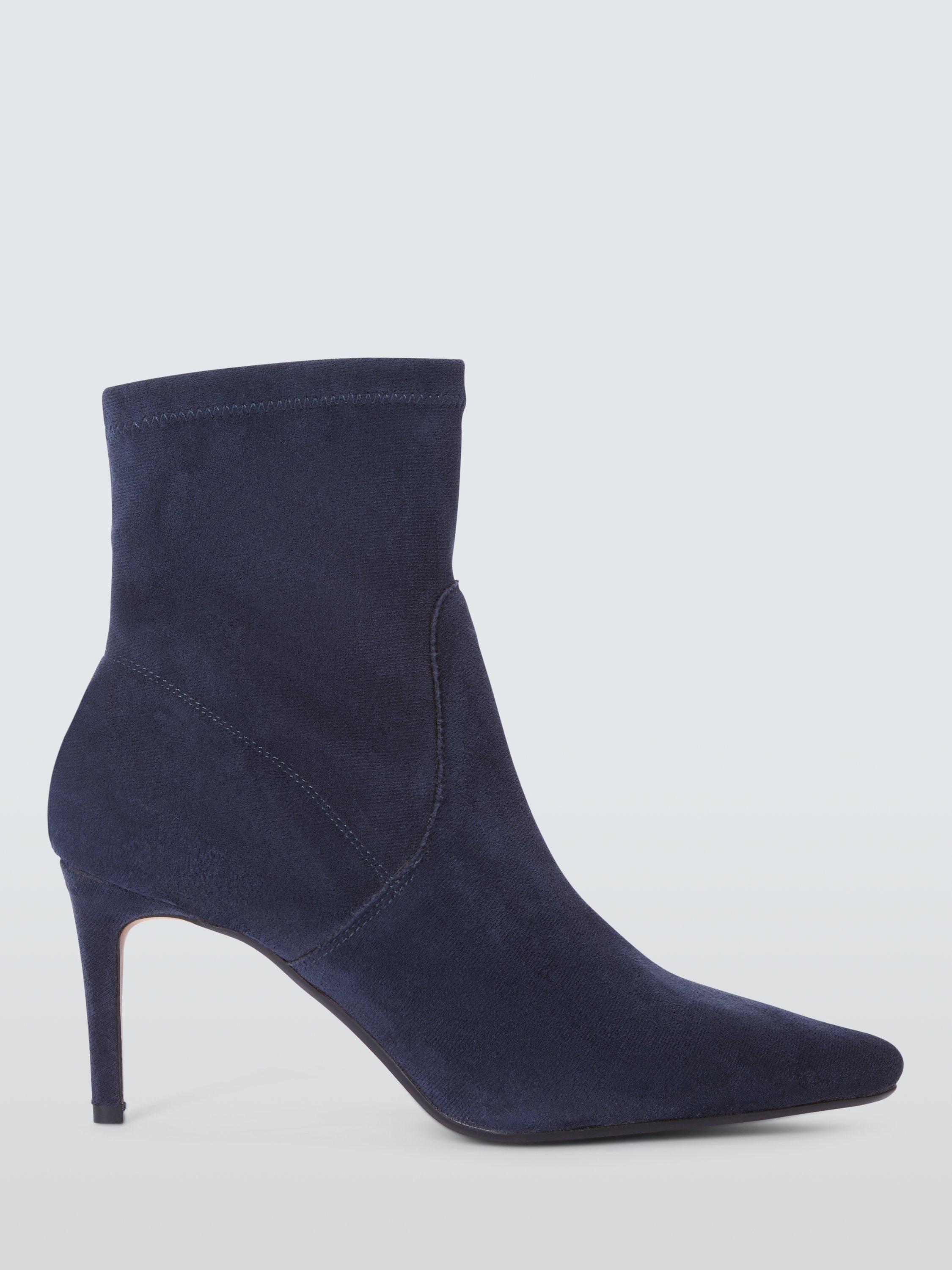 Product image 1 of 6, which shows John Lewis Olivia Microfibre Stretch Stiletto Heel Ankle Boots, Blue, 8