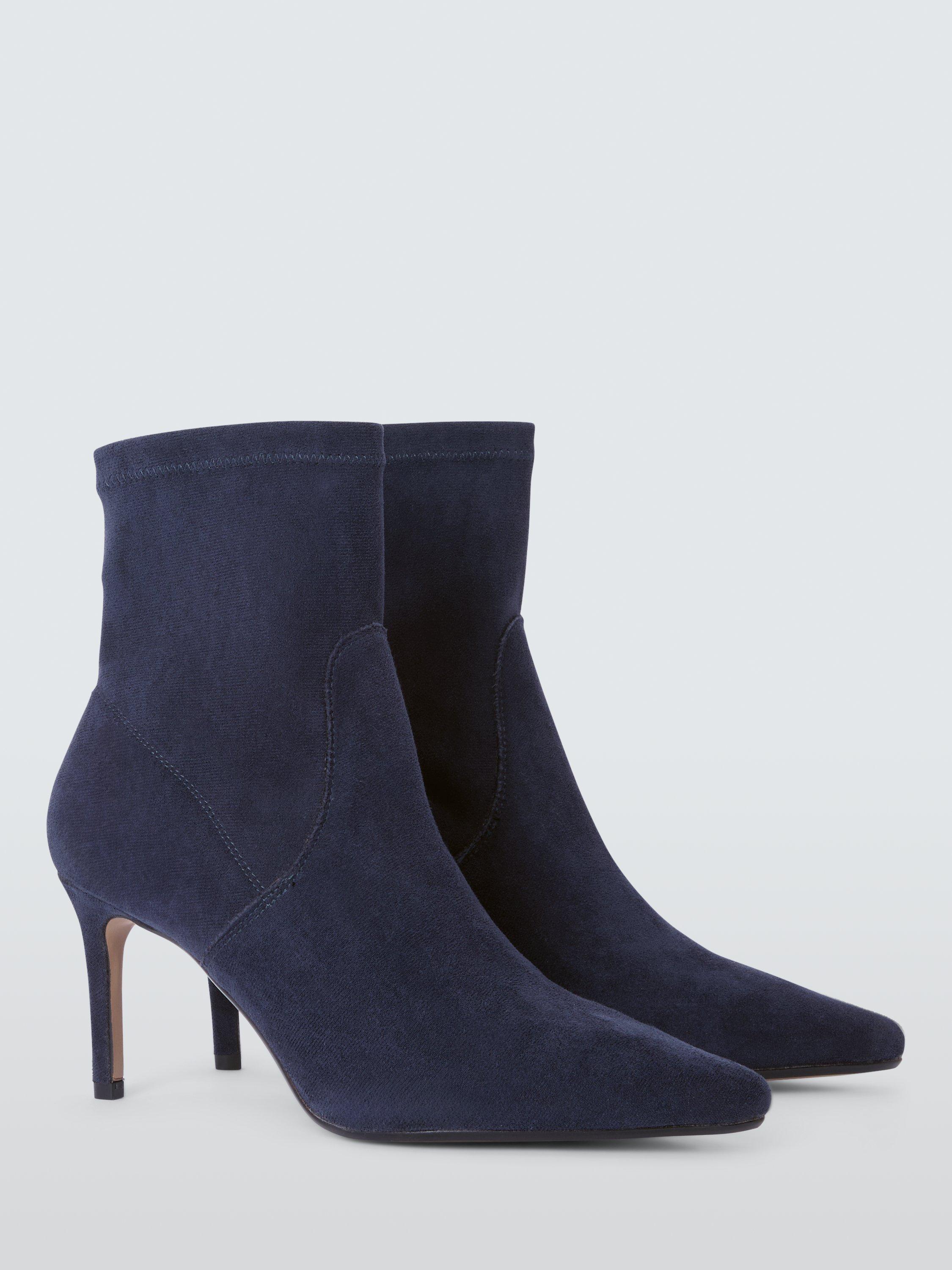 Product image 3 of 6, which shows John Lewis Olivia Microfibre Stretch Stiletto Heel Ankle Boots, Blue, 8
