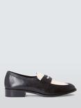 John Lewis Francis Leather Coin Hardware Penny Loafers, Black/White