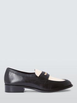 John Lewis Francis Leather Coin Hardware Penny Loafers, Black/White, Black/White