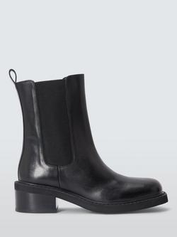 John Lewis Piers Leather Block Heel Chelsea Boots, Black, Black