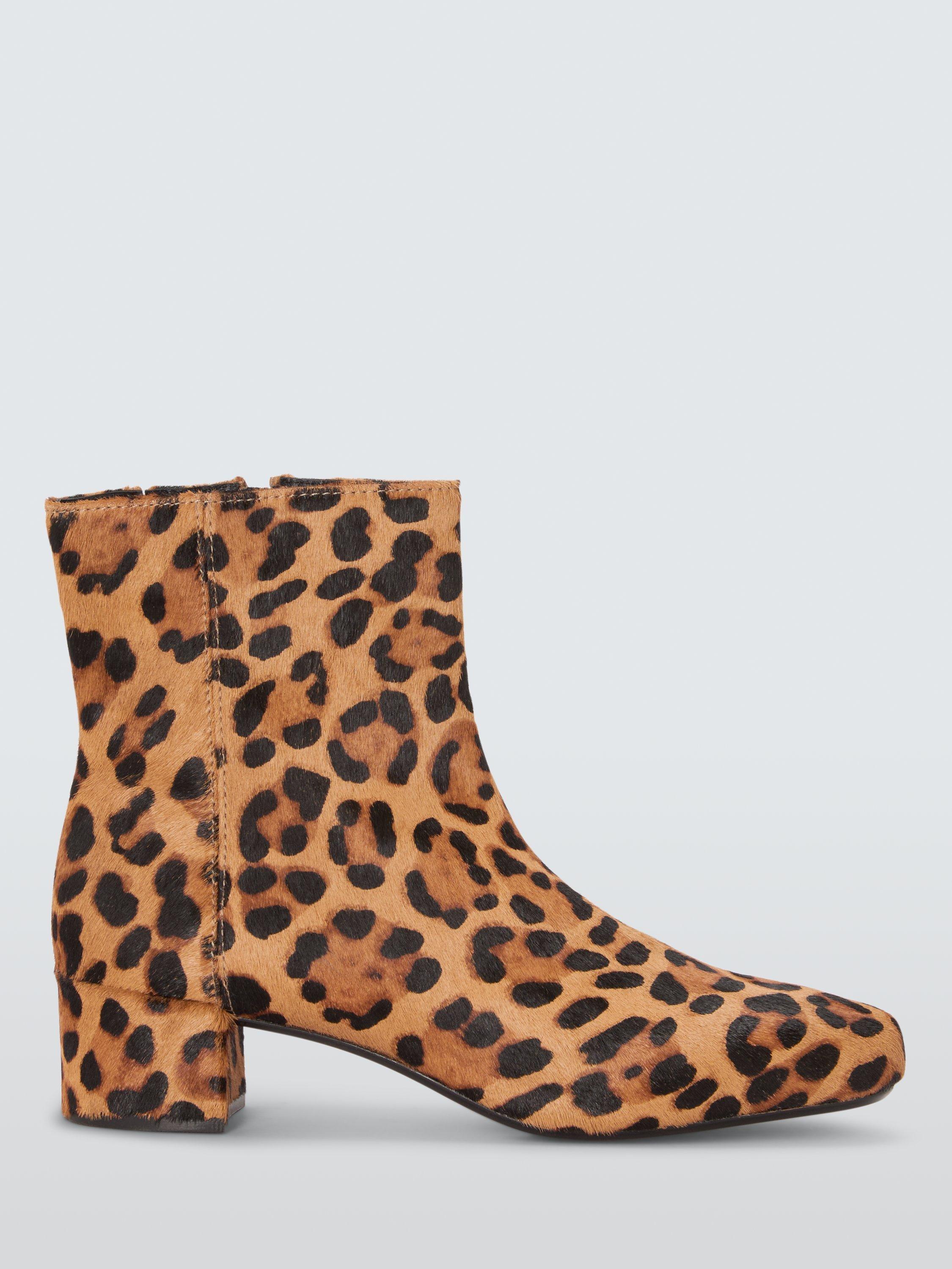 Product image 1 of 6, which shows John Lewis Oak City Leopard Print Zip Ankle Boots, Tan/Multi, 3