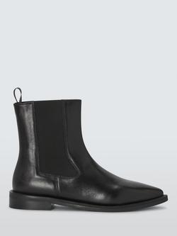 John Lewis Pew Leather Flat Pointed Ankle Boots, Black