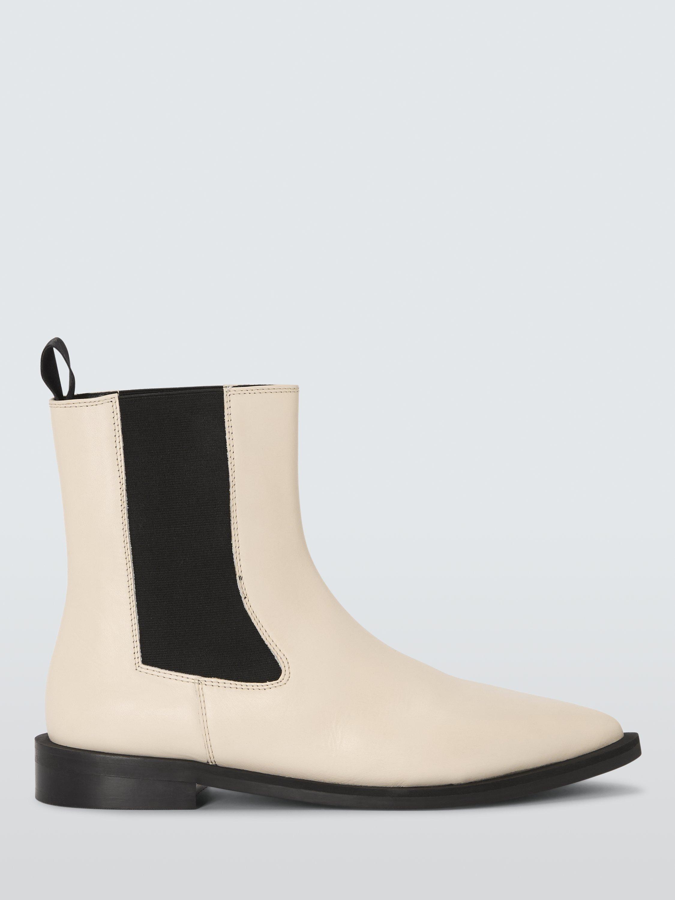 Product image 1 of 6, which shows John Lewis Pew Leather Flat Pointed Ankle Boots, Off White, 3