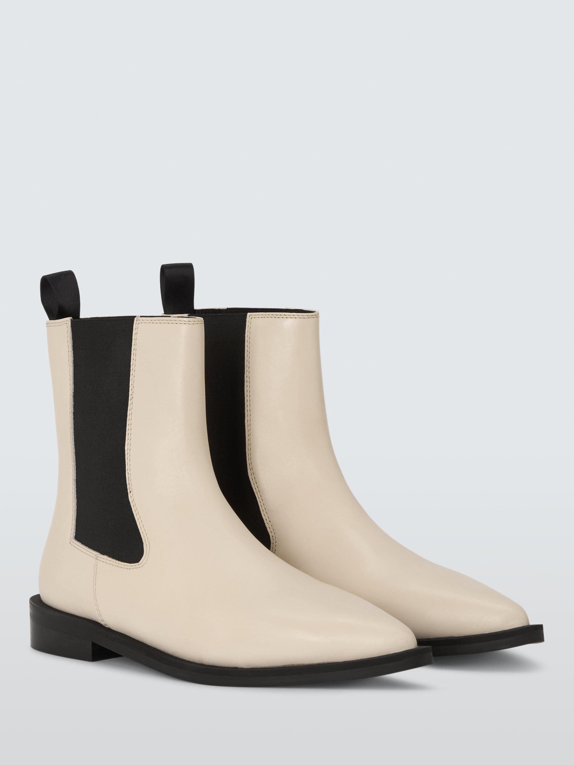 Product image 3 of 6, which shows John Lewis Pew Leather Flat Pointed Ankle Boots, Off White, 3