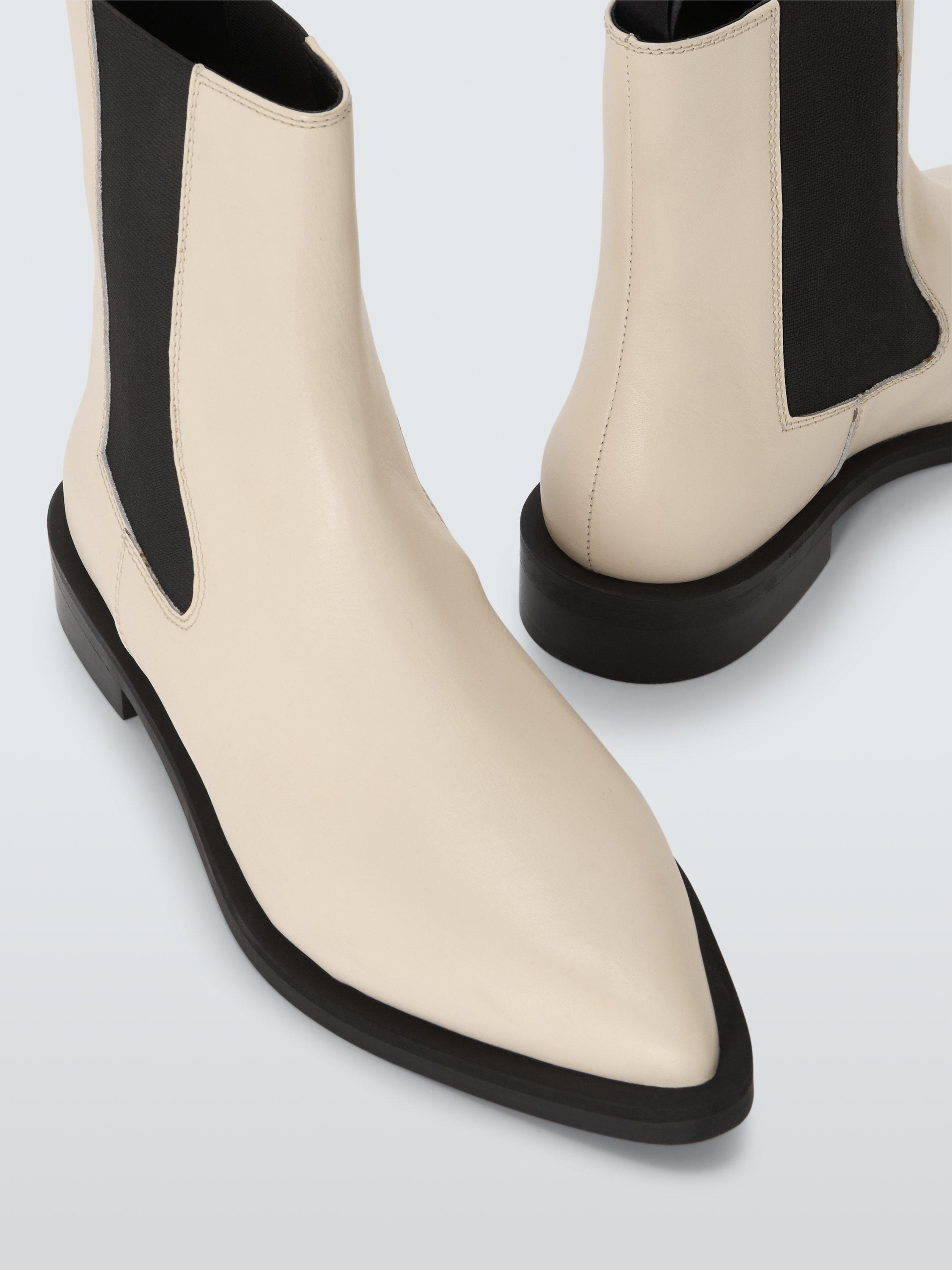 Product image 4 of 6, which shows John Lewis Pew Leather Flat Pointed Ankle Boots, Off White, 3