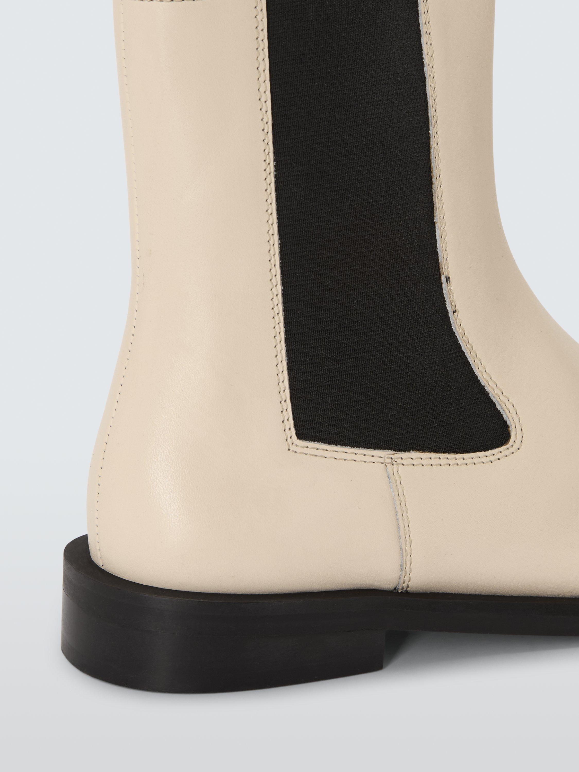 Product image 5 of 6, which shows John Lewis Pew Leather Flat Pointed Ankle Boots, Off White, 3