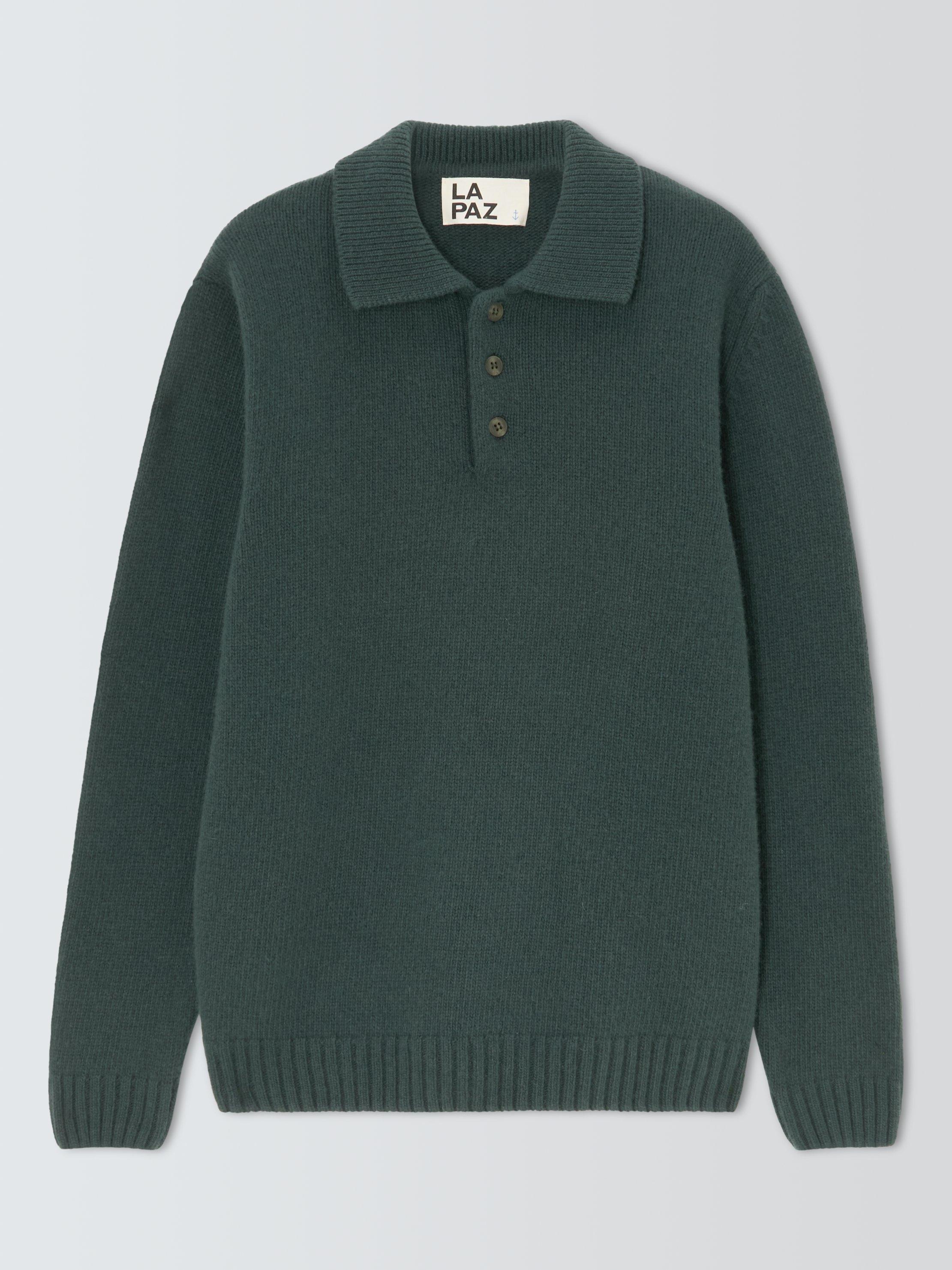 Product image 1 of 1, which shows La Paz Extra Fine Merino Wool Polo Shirt, Dark Green, L