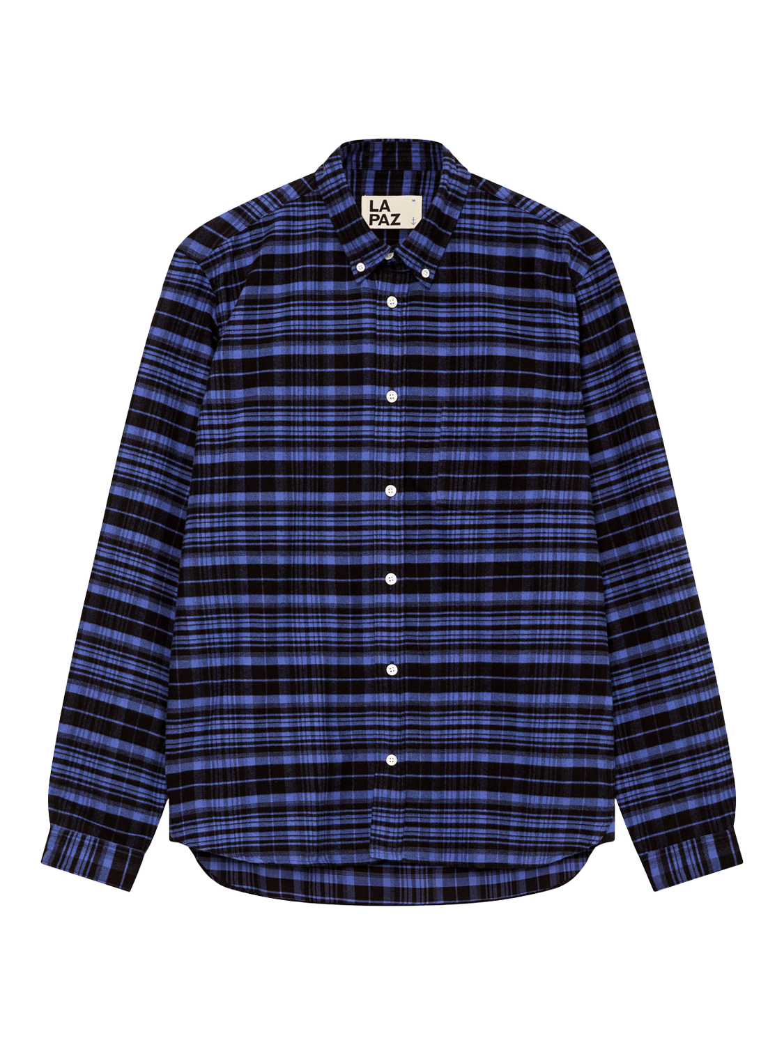 Product image 1 of 6, which shows La Paz Branco Cotton Check Long Sleeve Shirt, Black Blue Checks, S