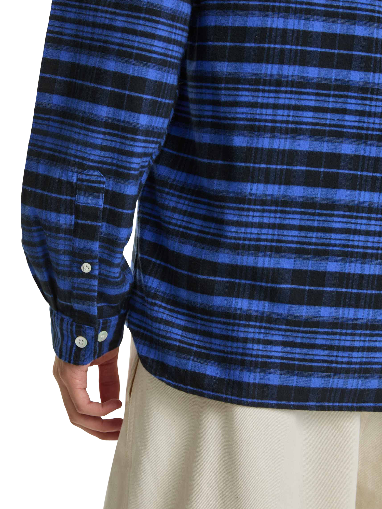 Product image 3 of 6, which shows La Paz Branco Cotton Check Long Sleeve Shirt, Black Blue Checks, S
