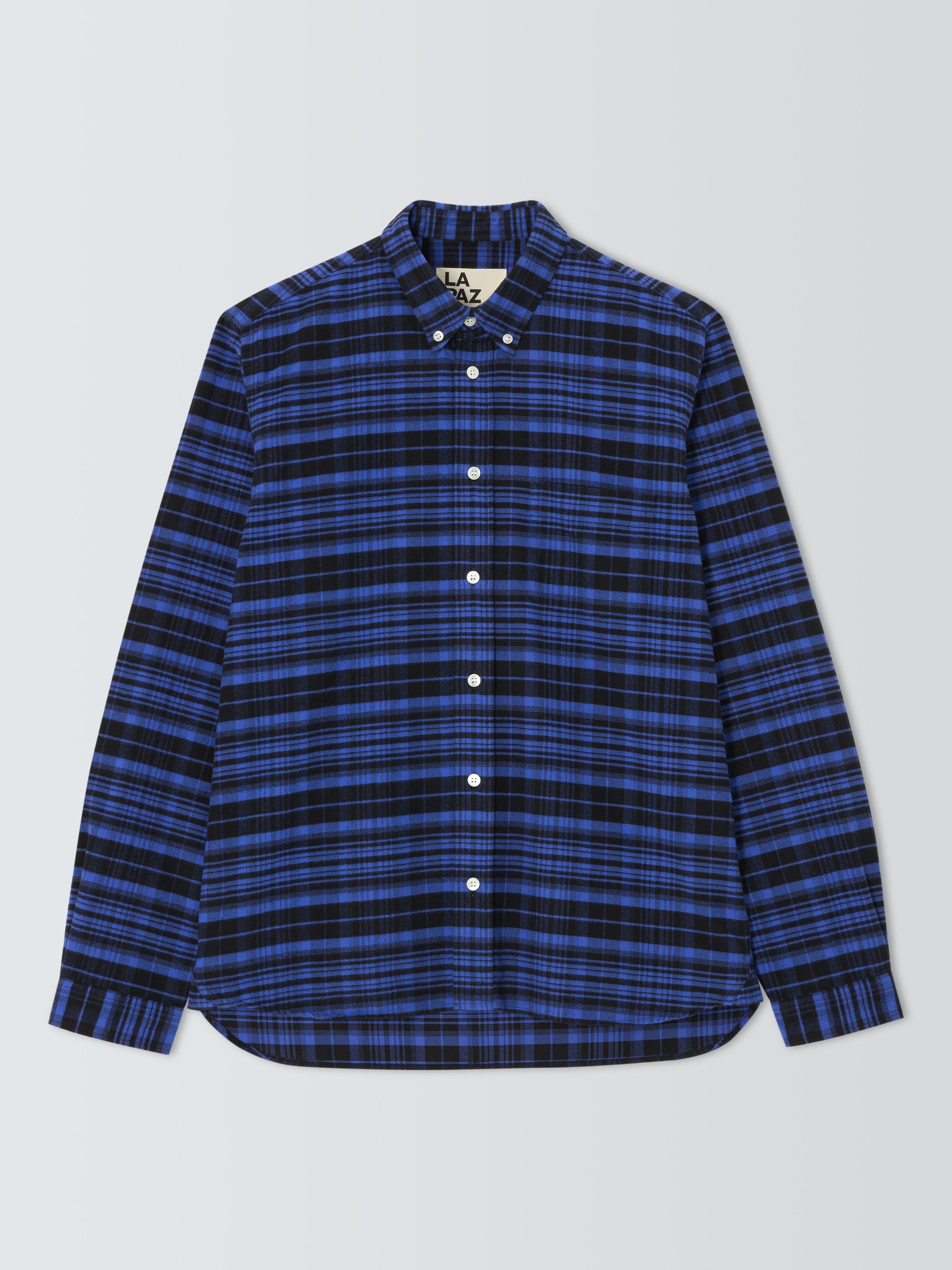 Product image 4 of 6, which shows La Paz Branco Cotton Check Long Sleeve Shirt, Black Blue Checks, S