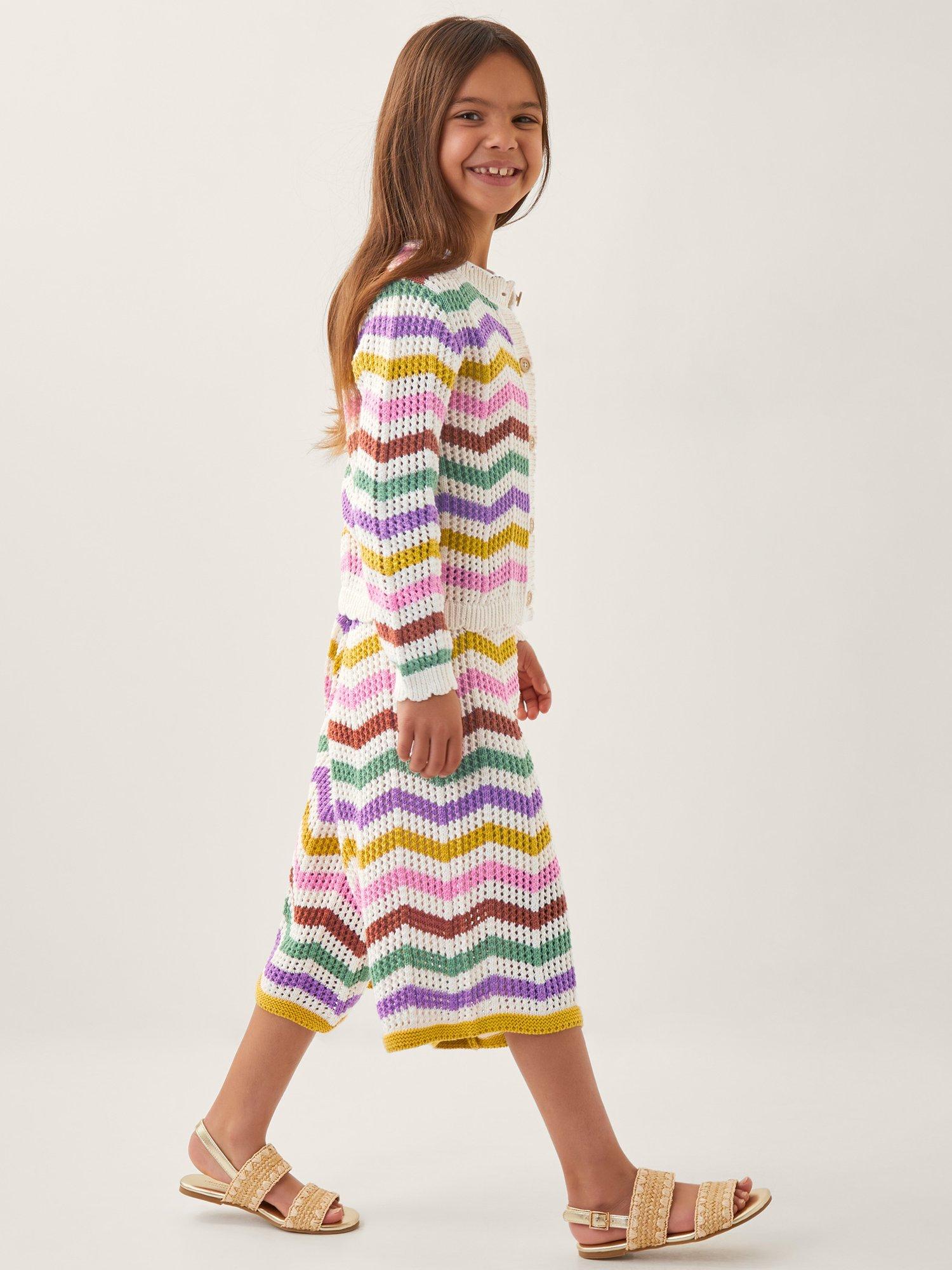 Product image 1 of 4, which shows Monsoon Kid's Cotton Zigzag Trousers, Multi, 3-4 years