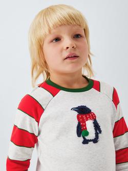 John Lewis Kids' Pengiun Appliqué Pyjamas, Red Multi - view 2, Red Multi