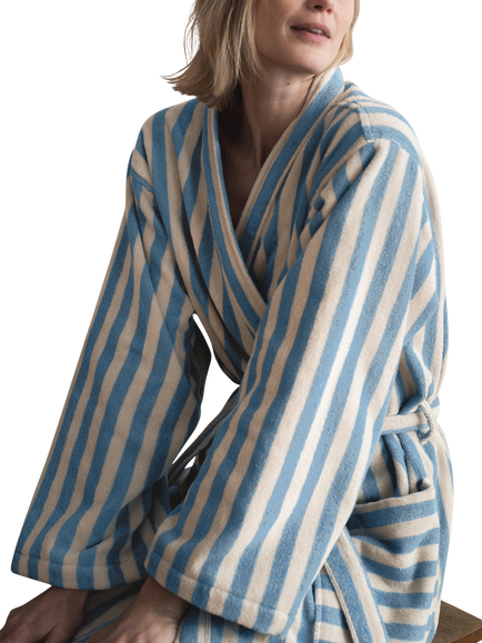Piglet in Bed Pembroke Stripe Dressing Gown - view 2, Coastal Blue
