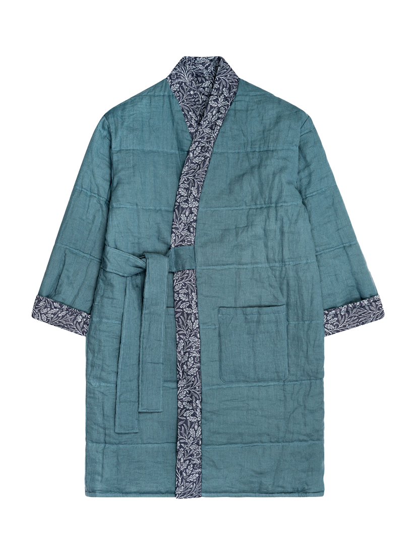 Product image 2 of 5, which shows Piglet in Bed Morris & Co. River Wandle Pure Linen Housecoat, River Wandle, S-M