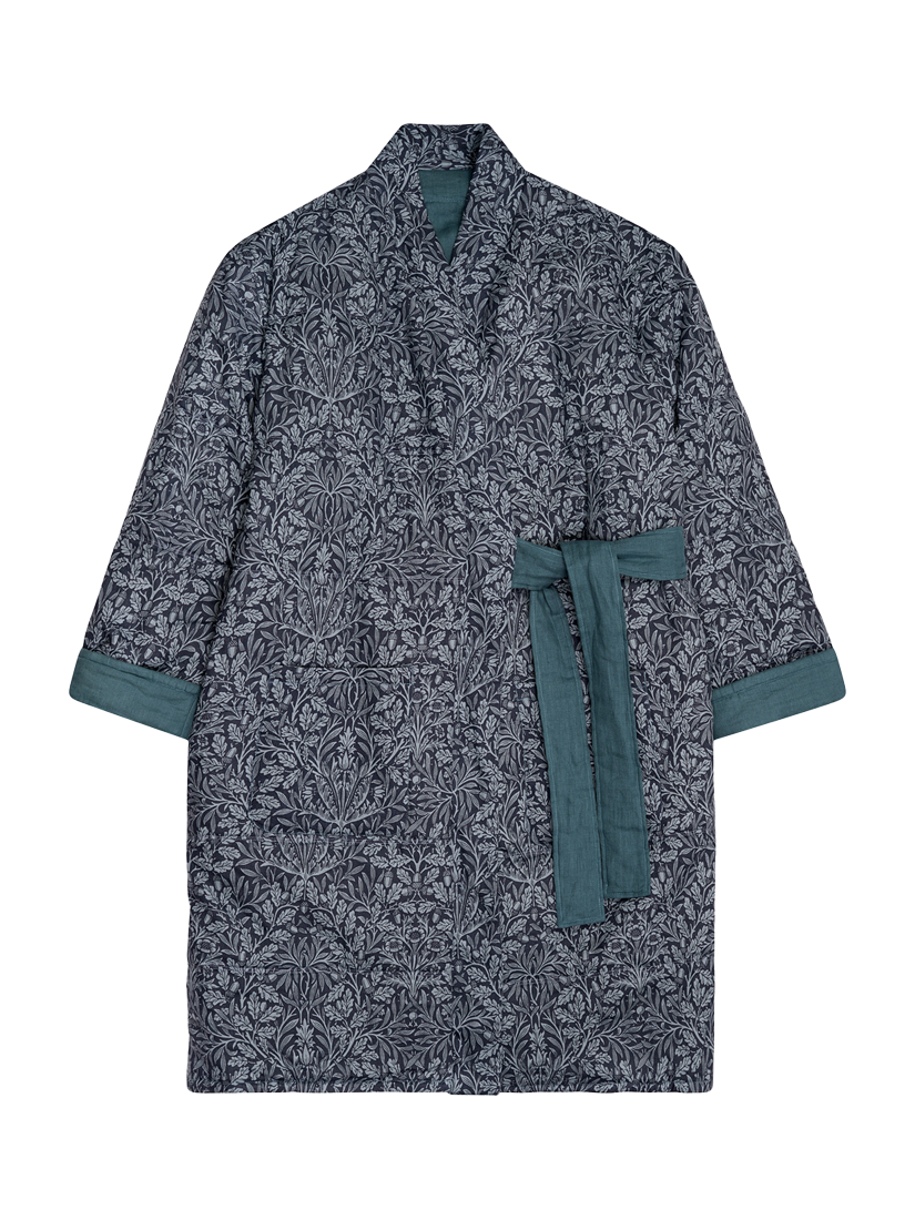 Product image 3 of 5, which shows Piglet in Bed Morris & Co. River Wandle Pure Linen Housecoat, River Wandle, S-M