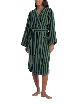 Piglet in Bed Pembroke Stripe Dressing Gown, Pine Green