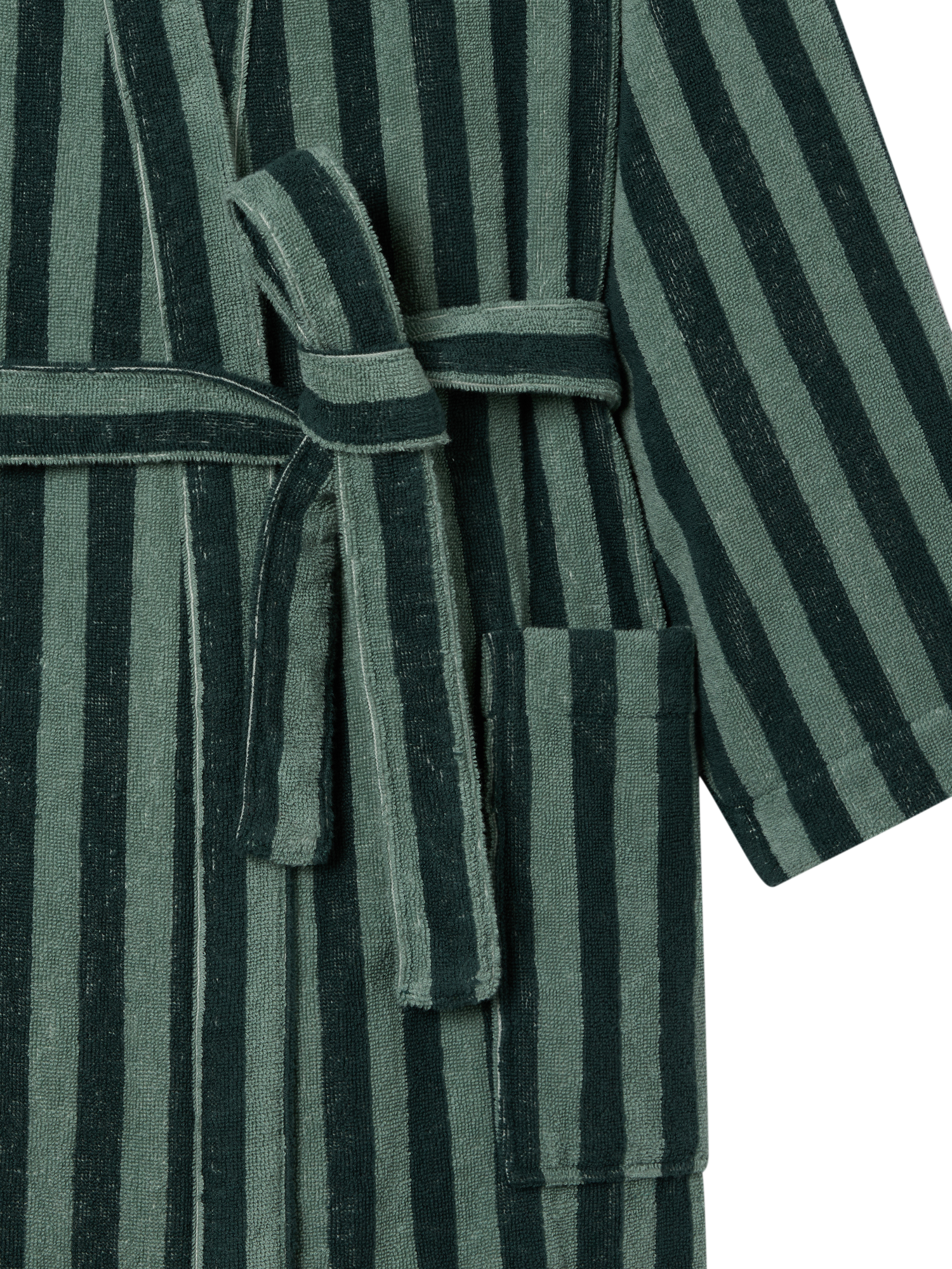 Product image 5 of 5, which shows Piglet in Bed Pembroke Stripe Dressing Gown, Pine Green, S-M