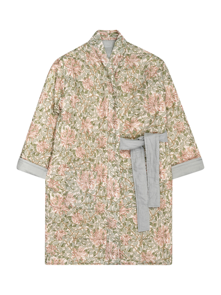Piglet in Bed Morris & Co. Honeysuckle Linen Robe, Soft Sage, Soft Sage