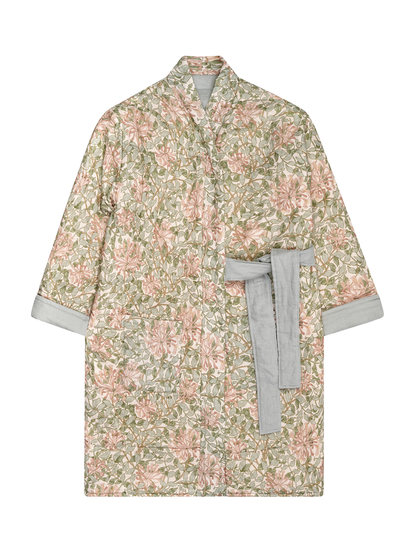 Product image 2 of 4, which shows Piglet in Bed Morris & Co. Honeysuckle Linen Robe, Soft Sage, S-M