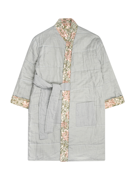 Piglet in Bed Morris & Co. Honeysuckle Linen Robe, Soft Sage - view 2, Soft Sage