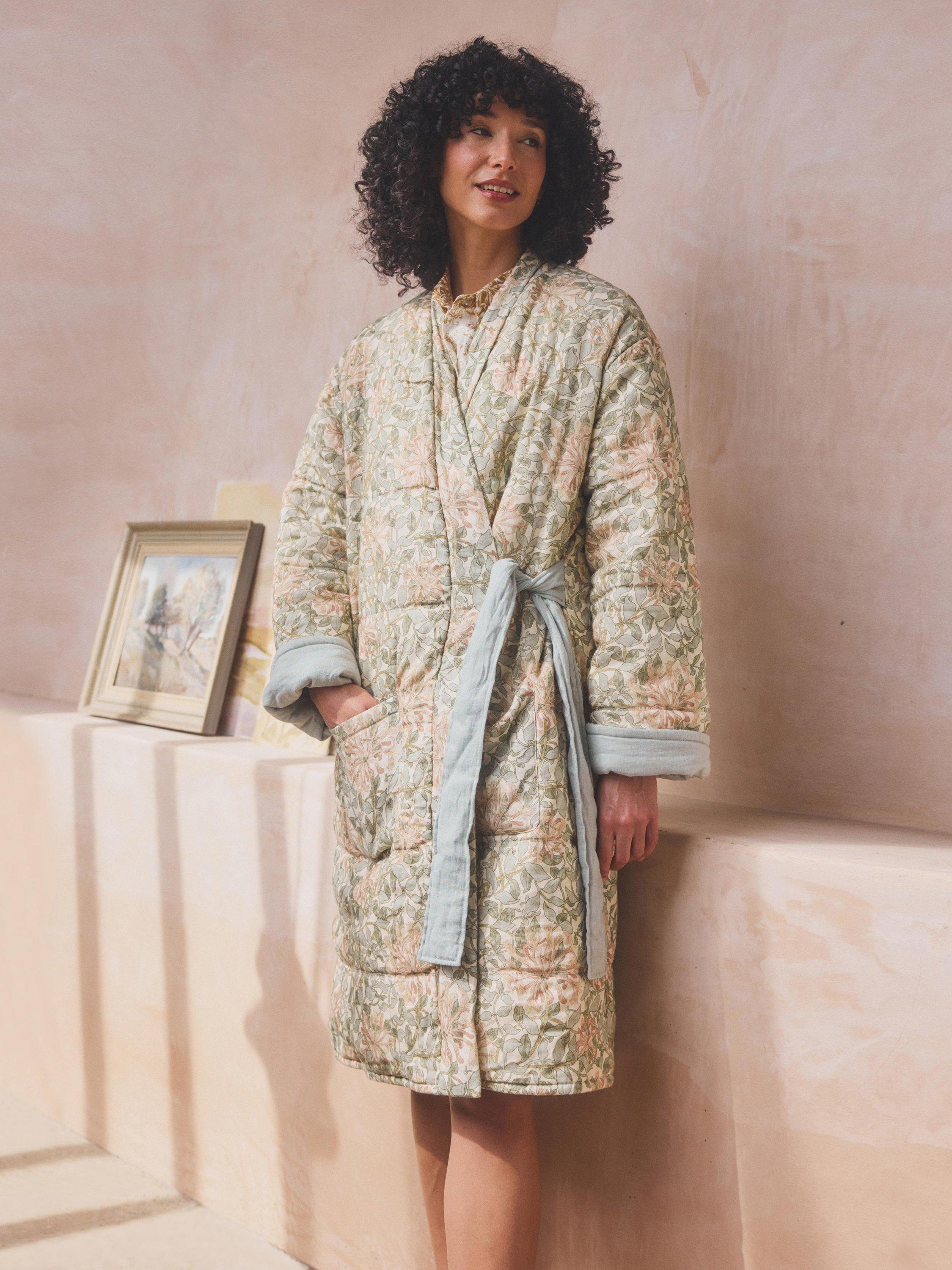 Product image 5 of 5, which shows Piglet in Bed Morris & Co. Honeysuckle Linen Robe, Soft Sage, S-M
