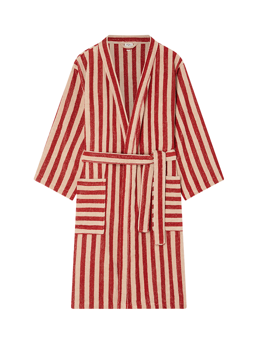 Product image 4 of 4, which shows Piglet in Bed Pembroke Stripe Dressing Gown, Sandstone Red, S-M