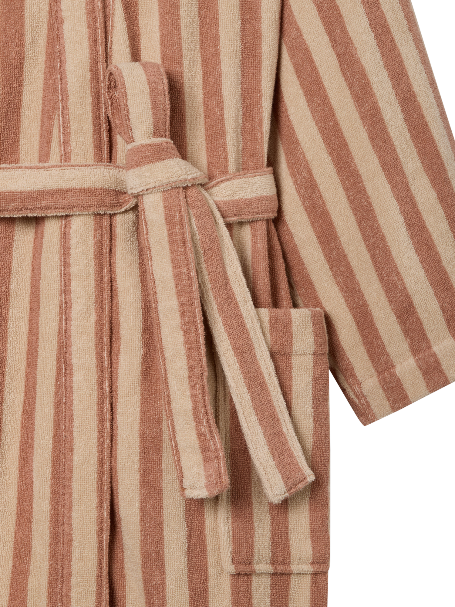 Product image 5 of 5, which shows Piglet in Bed Pembroke Stripe Dressing Gown, Sandshell, S-M