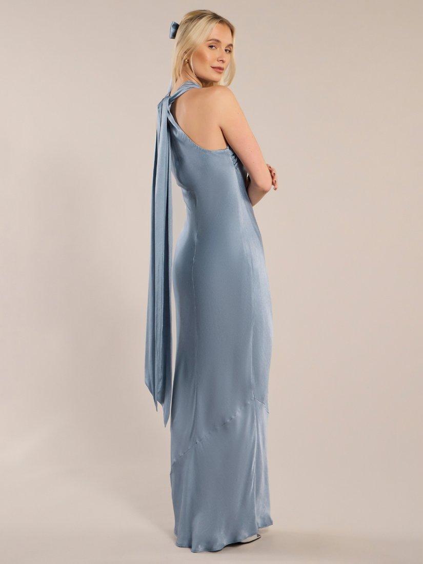 Product image 3 of 7, which shows Rewritten Roma Satin Halter Neck Bridesmaids Dress, Pale Blue, 8