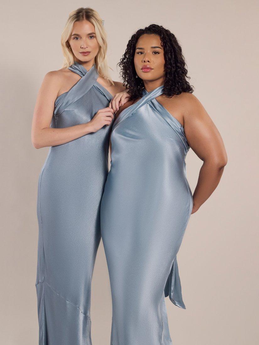 Product image 4 of 7, which shows Rewritten Roma Satin Halter Neck Bridesmaids Dress, Pale Blue, 8