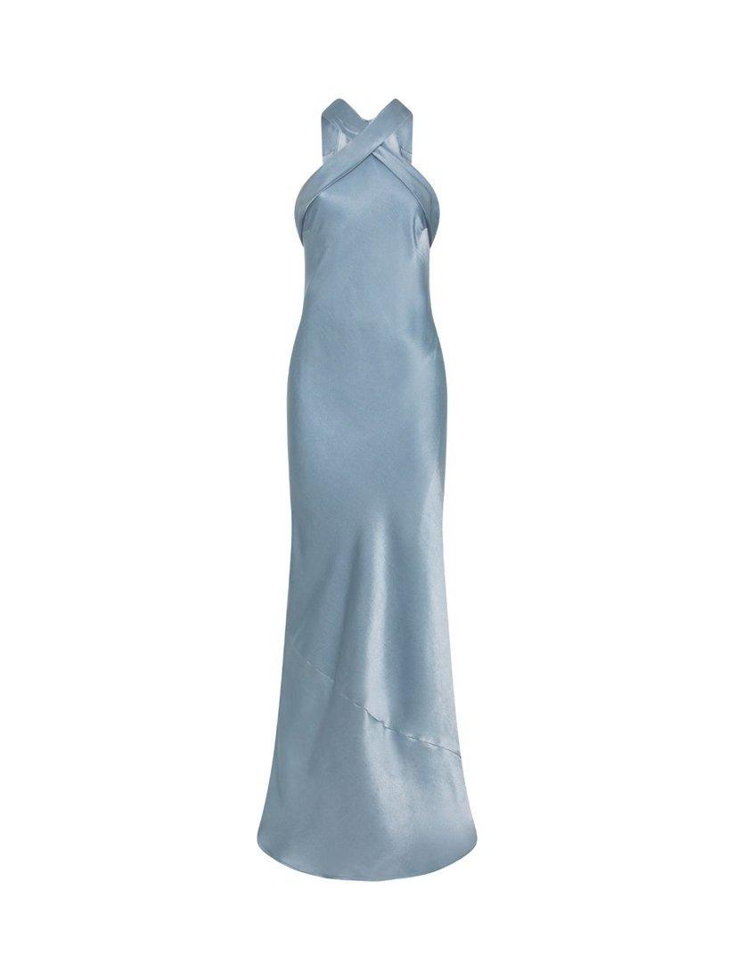 Product image 7 of 7, which shows Rewritten Roma Satin Halter Neck Bridesmaids Dress, Pale Blue, 8