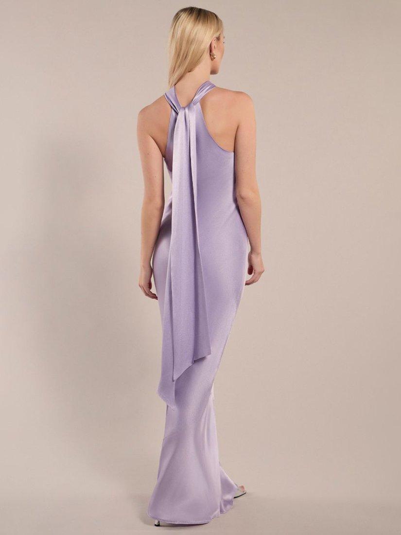 Product image 2 of 7, which shows Rewritten Roma Satin Halter Neck Bridesmaids Dress, Lilac, 8