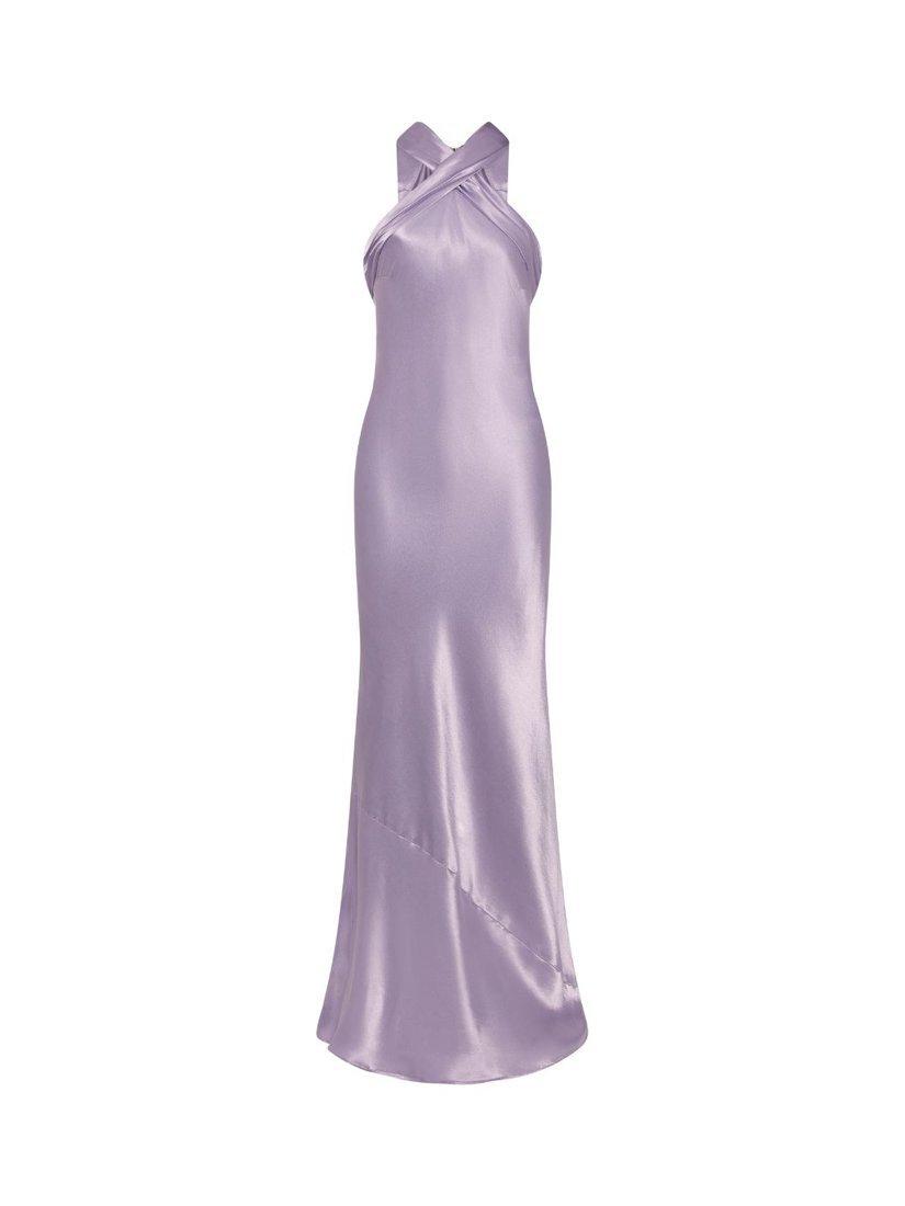 Product image 7 of 7, which shows Rewritten Roma Satin Halter Neck Bridesmaids Dress, Lilac, 8