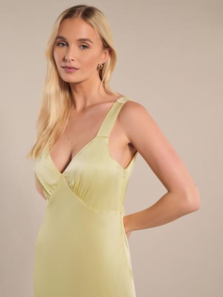 Rewritten Amelia Satin Bias Cut Bridesmaids Dress, Lemonade - view 2, Lemonade