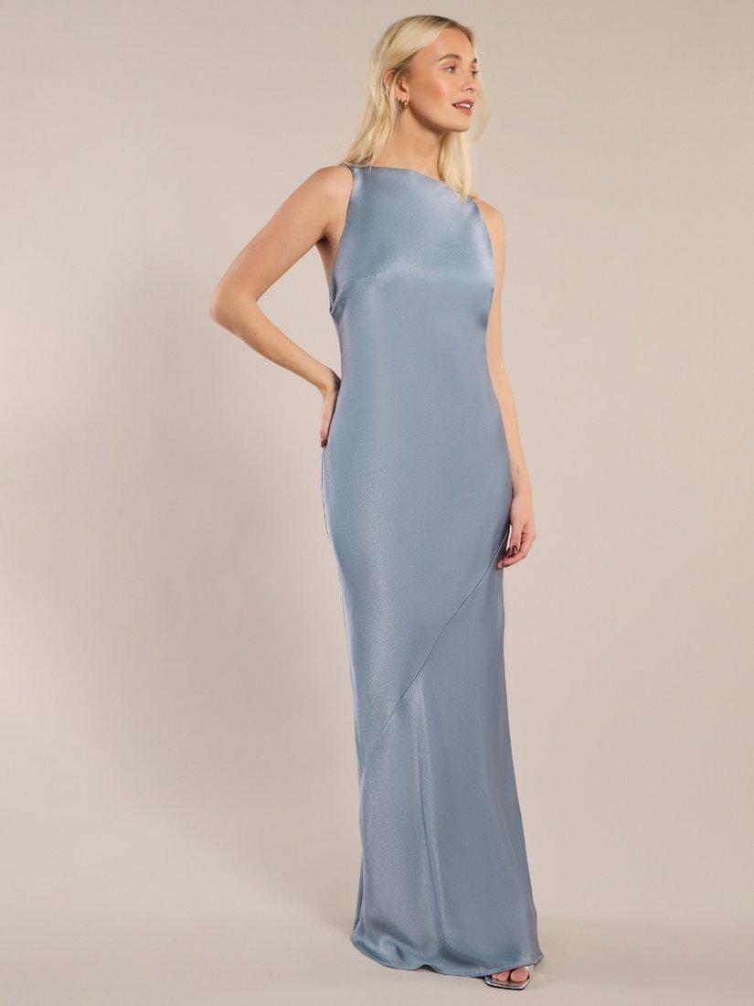 Product image 3 of 7, which shows Rewritten Paris Satin Crossback Bridesmaids Dress, Pale Blue, 8