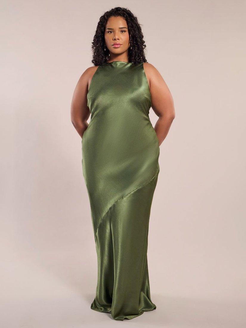 Product image 3 of 5, which shows Rewritten Paris Satin Crossback Bridesmaids Dress, Olive Green, 8
