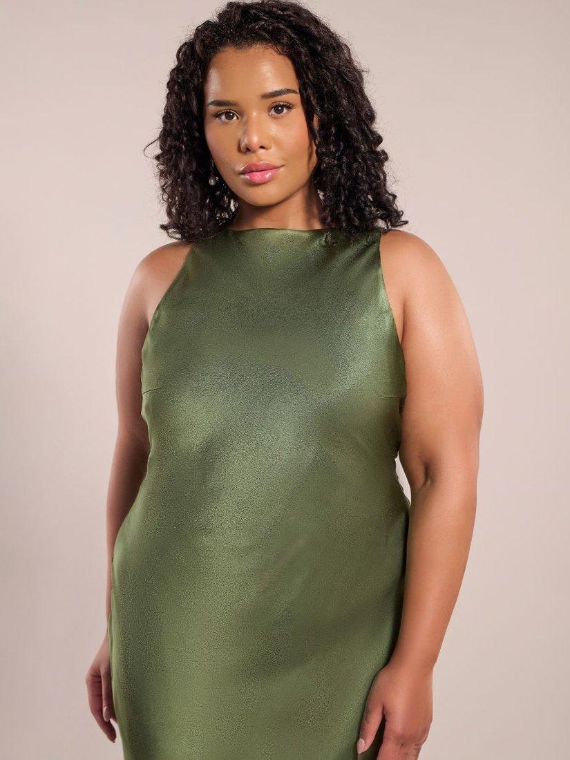 Product image 4 of 5, which shows Rewritten Paris Satin Crossback Bridesmaids Dress, Olive Green, 8